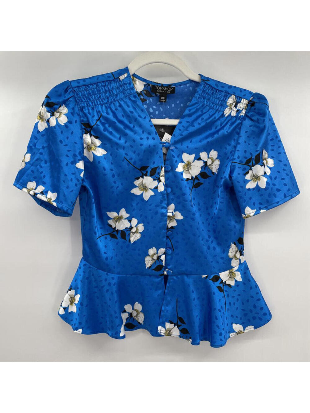 Women's Topshop NWT Floral Blue Peplum Top Shirt 2